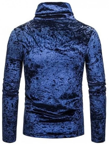 Thermal Underwear Men Fall & Winter Fleece Slim Fit Long Sleeve Velvet Turtleneck T-Shirt Tee - Navy Blue - CV190U9H28R $21.57