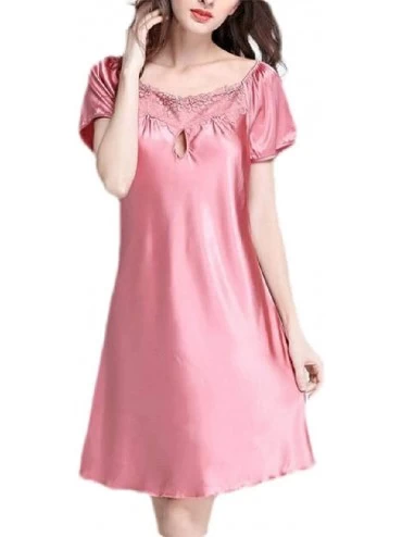 Nightgowns & Sleepshirts Summer Short Sleeve Sleepwear Satin Nightgown Nightwear - 1 - CN19DDZ3206 $23.46