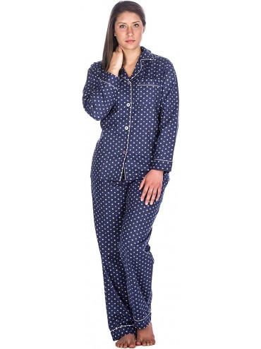Sets Twin Boat Womens 100% Cotton Flannel Pajama Sleepwear Set - Stars Blue [Relaxed Fit] - C5121NPGATB $57.26