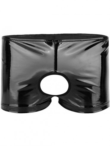 Boxers Men's PVC Leather Boxer Shorts Wetlook Open Front Backless Underwear - CJ180ER4U28 $35.78