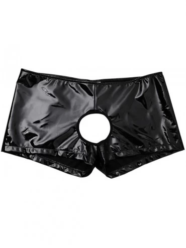 Boxers Men's PVC Leather Boxer Shorts Wetlook Open Front Backless Underwear - CJ180ER4U28 $15.76