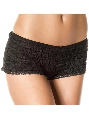 Panties Women's Chiffon Ruffle Lace Trim Retro Cheeky Booty Panty Shorts - Black - CP11ZEBQFDD $27.07
