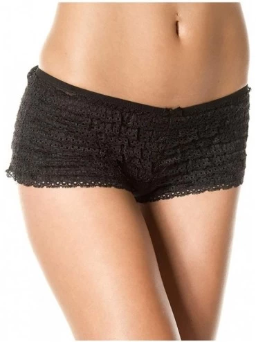 Panties Women's Chiffon Ruffle Lace Trim Retro Cheeky Booty Panty Shorts - Black - CP11ZEBQFDD $12.44