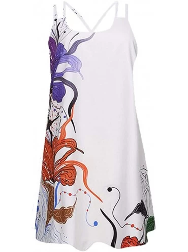 Shapewear Summer Dresses for Women Beach 3D Butterfly Floral Print Sleeveless Vintage Bohe Tank Short Mini Dress - Ya-white -...
