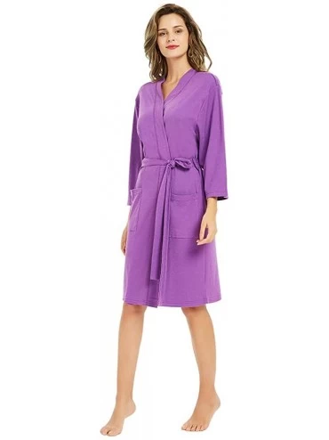 Robes Womens Cotton Robes Lightweight Robes for Women with 3/4 Sleeves Knit Bathrobe Soft Sleepwear Ladies Loungewear Violet ...