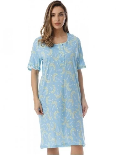Nightgowns & Sleepshirts Short Sleeve Nightgown Sleep Dress for Women - Blue - Starry Moon - C7189U207EA $30.61