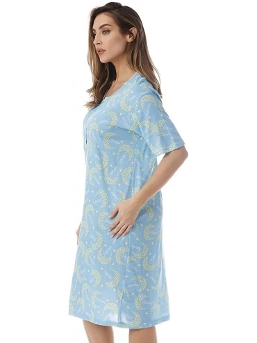 Nightgowns & Sleepshirts Short Sleeve Nightgown Sleep Dress for Women - Blue - Starry Moon - C7189U207EA $16.30