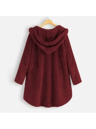 Garters & Garter Belts Fashion Women Button Coat Fluffy Tail Tops Hooded Pullover Loose Sweater with Pocket - Wine - CZ192E3Z...