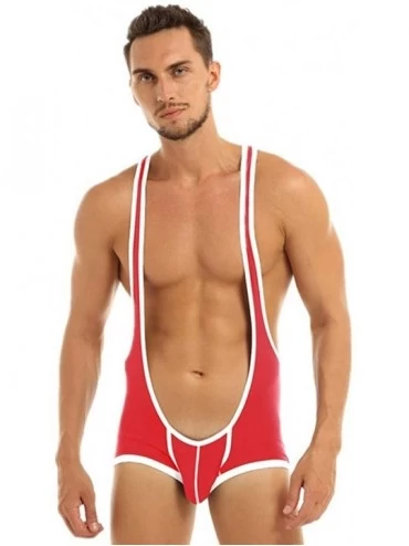 G-Strings & Thongs Men's Comfort Fit Bulge Pouch Support Lingerie Singlet Suspender Underwear - Red - CM1865K5IIW $36.41