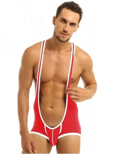 G-Strings & Thongs Men's Comfort Fit Bulge Pouch Support Lingerie Singlet Suspender Underwear - Red - CM1865K5IIW $15.96