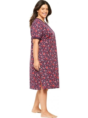 Nightgowns & Sleepshirts Women's Plus Size Short Henley Sleepshirt Nightgown - Evening Blue Stars (1342) - CP19DD6KQUX $21.75