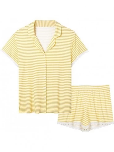 Sets Womens Pajamas Soft Bamboo - PJ Short Sets for Women - Short-yellow Stripe - CW18YS84A9A $36.99