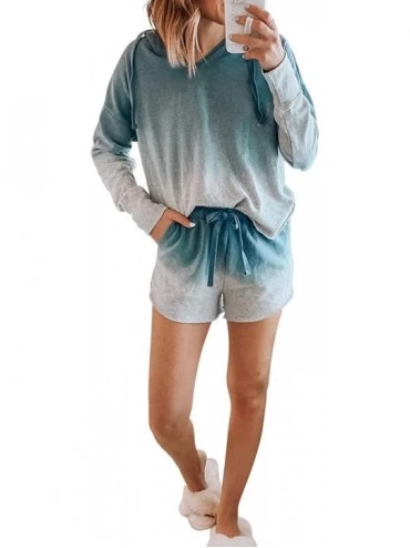 Sets Women's Tie Dye Printed Sleepwear Lounge Long Sleeve Pajama Set Night Shirt with Shorts - A-blue - C3198C6LYUU $43.45