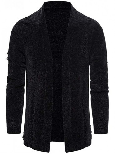 Thermal Underwear Mens Knitted Sweater Cardigan Autumn Winter Pullover Raglan Choker Broken Hole Coat - Black - CC18A72KXU7 $...