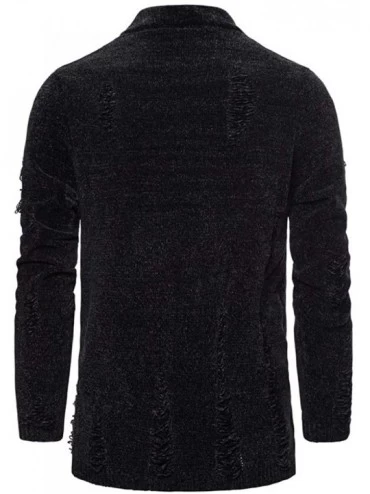 Thermal Underwear Mens Knitted Sweater Cardigan Autumn Winter Pullover Raglan Choker Broken Hole Coat - Black - CC18A72KXU7 $...