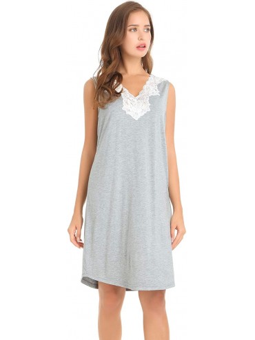 Nightgowns & Sleepshirts Womens Bamboo Sleeveless Nightgown Lace V Neck Sleep Tank Dress - Gray - CA18GER0Y0A $51.09
