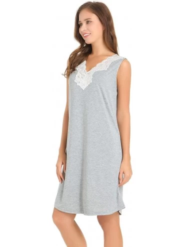 Nightgowns & Sleepshirts Womens Bamboo Sleeveless Nightgown Lace V Neck Sleep Tank Dress - Gray - CA18GER0Y0A $18.47
