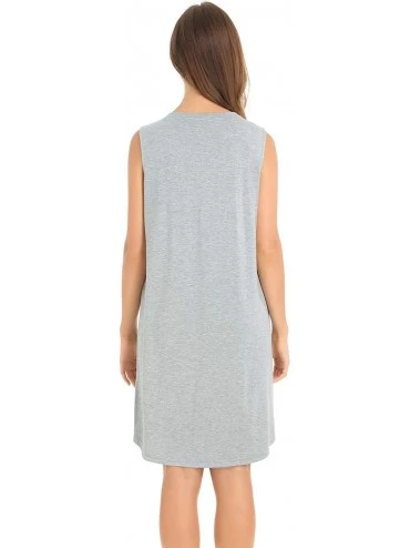 Nightgowns & Sleepshirts Womens Bamboo Sleeveless Nightgown Lace V Neck Sleep Tank Dress - Gray - CA18GER0Y0A $18.47