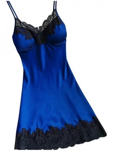 Sets Womens Sexy Lace Teddy Sleepwear锛孲atin Sleepwear Ladies Lingerie with Chest Pads - B Blue - C3195H8X0Q3 $25.36