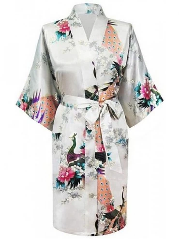 Robes Light Purple Print Flower Women Robe Gown Chinese Traditional Bathrobe Sleepwear Novelty Kimono Dress Short Robe 7 - CX...