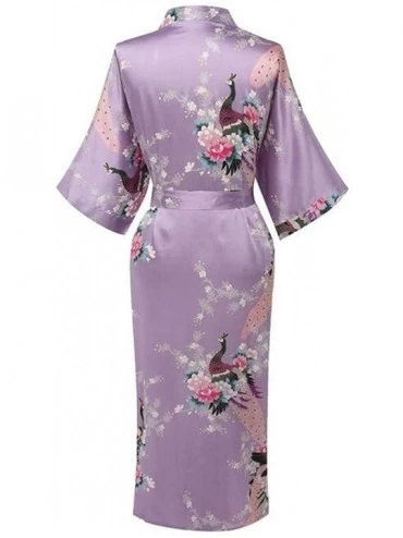Robes Light Purple Print Flower Women Robe Gown Chinese Traditional Bathrobe Sleepwear Novelty Kimono Dress Short Robe 7 - CX...