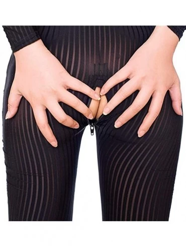 Shapewear Women's Front Zipper Stripe Cosplay Bodysuit Outfit Lingerie Set Clubwear - Black-1 - C618U4LOSUX $21.64