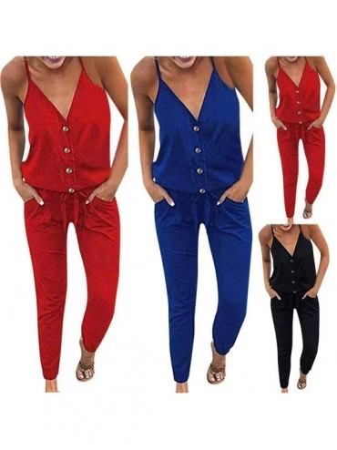 Thermal Underwear Women Summer Rompers Sexy Strap V Neck Waistband Lace-up Long Pants Jumpsuits - Red - C318S737LX2 $19.20
