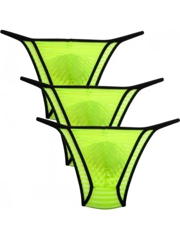 Briefs Men's See Through Cheeky Briefs Underwear Sexy Stripe Mesh String Bikini Briefs - 3-pack Yellow - CV193S8QYXZ $28.71