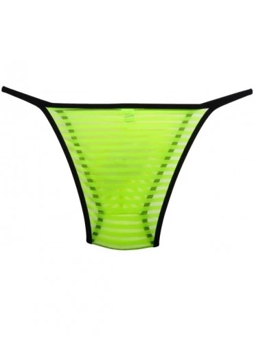 Briefs Men's See Through Cheeky Briefs Underwear Sexy Stripe Mesh String Bikini Briefs - 3-pack Yellow - CV193S8QYXZ $12.09
