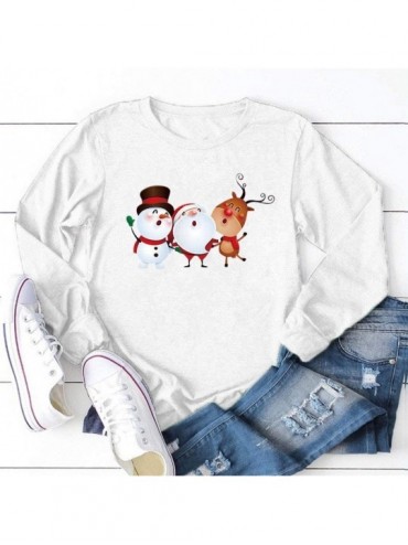 Robes Women's Christmas Plus Size Shirts Casual Pull Sleeve Snowman Print Pullover Solid Loose Fall Blouse Top Tee - K - CS18...