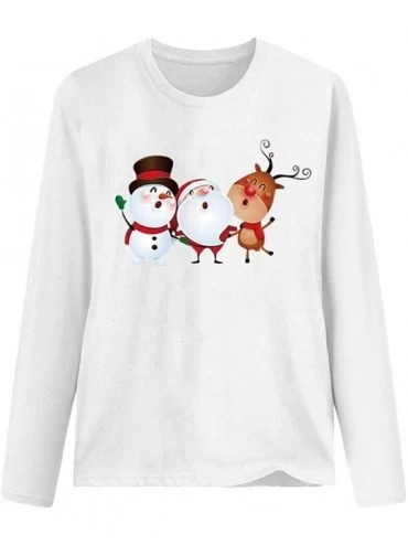 Robes Women's Christmas Plus Size Shirts Casual Pull Sleeve Snowman Print Pullover Solid Loose Fall Blouse Top Tee - K - CS18...