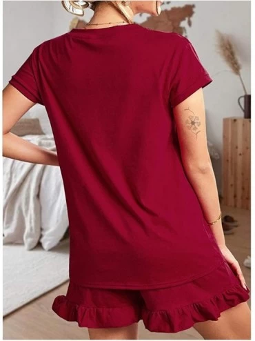 Sets Womens Short Pajama Set Loose Top and Shorts Sleepwear Nightwear Loungewear PJ Set - Solid Color-red - CG19CKUCDRN $25.21