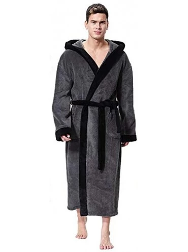 Robes Men's Bathrobe Bath Robe Plus Size Loungewear Winter Sleep Bottoms Pajama Set Nightwear with Belt - Z-t-gray - CT18MG03...