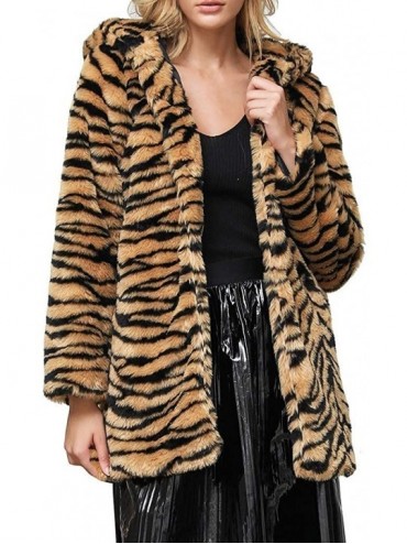 Tops Women Leopard Sherpa Jacket Hooded Plush Hoodie Tiger Shaggy Shearling Sweater Faux Fur Cardigan Coat Fluffy Outwear - T...
