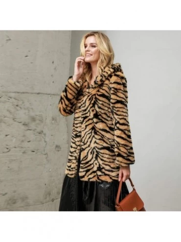 Tops Women Leopard Sherpa Jacket Hooded Plush Hoodie Tiger Shaggy Shearling Sweater Faux Fur Cardigan Coat Fluffy Outwear - T...