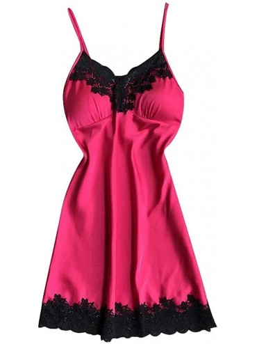 Nightgowns & Sleepshirts Women Nightwear Satin Sleepwear Lace Chemises Mini Slip Valentine Gift for Wife - Hot Pink - CL1945U...