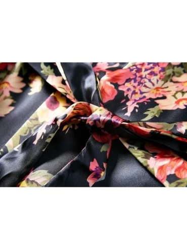 Robes Women's One Size Floral Silky Short Kimono Robe for Bride Bridesmaid Getting Ready - Black - C718L4X5D2N $10.93