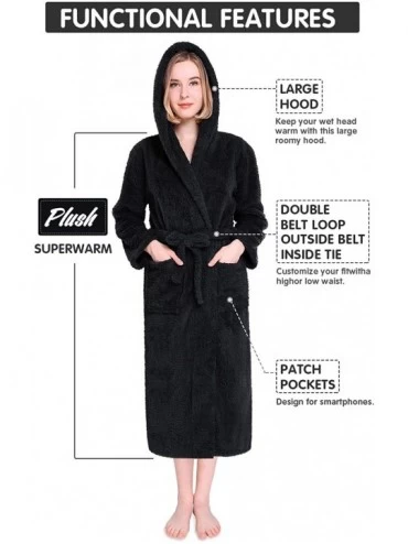 Robes Womens Hooded Robes Plush Bathrobe Warm Fleece Robe - Black - CR18HU3RMX0 $24.34