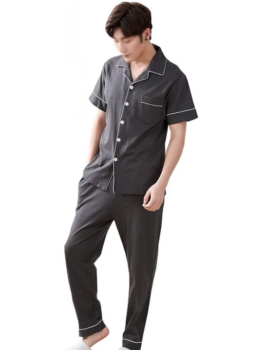 Sleep Sets Sleepwear Men's Shawl Neck Short Sleeve Long Pant Cotton Pajamas Set - Gray - CQ18SWL3G25 $32.97