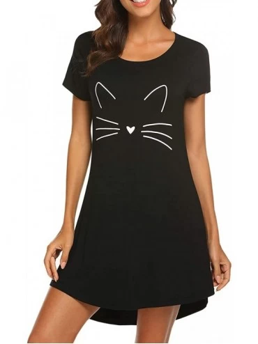 Nightgowns & Sleepshirts Womens Nightgowns Short Sleeve Sleepwear Night Dress Cute Nightgowns - Black - C819974THYH $13.18