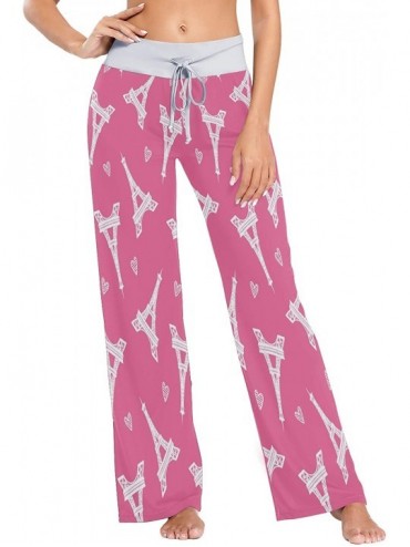 Bottoms Eiffel Tower Paris Heart Pink Women's Pajama Lounge Pants Casual Stretch Pants Wide Leg - C5197E2O86K $47.19