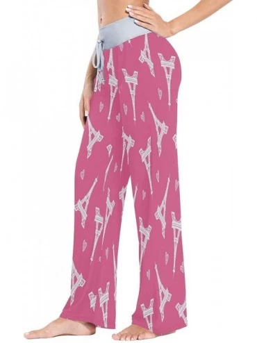 Bottoms Eiffel Tower Paris Heart Pink Women's Pajama Lounge Pants Casual Stretch Pants Wide Leg - C5197E2O86K $26.34