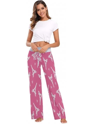 Bottoms Eiffel Tower Paris Heart Pink Women's Pajama Lounge Pants Casual Stretch Pants Wide Leg - C5197E2O86K $26.34