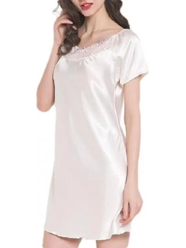 Nightgowns & Sleepshirts Women's Comfort Soft Lightweight Crewneck Solid Satin Nightwear Nightgown - Two - CK19DO4YMUO $30.02