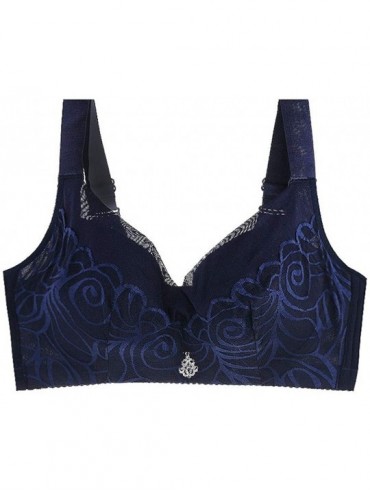 Bras Women's Lace Underwire Push Up Bra Sexy Underwear Plus Size Bras for Women Bralette Lingerie - Navy Blue - CJ18ZC6Q87X $...