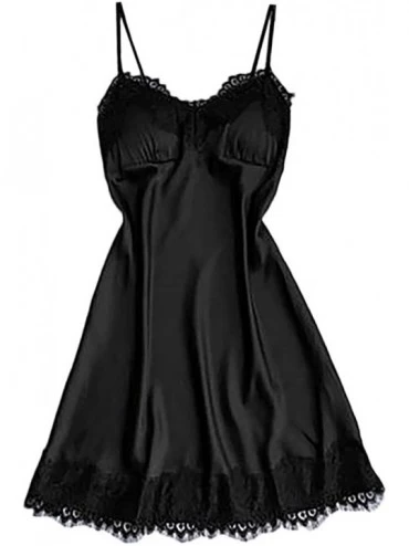 Nightgowns & Sleepshirts Sexy New Girl Lingerie Women Silk Lace Robe Satin Nightdress Sleepwear Pajamas - Black - CE18RNTWXWG...
