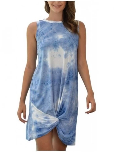 Nightgowns & Sleepshirts Fashion Womens Tie-Dye Sleeveless Loungewear Swing Loose Comfy Casual Tank Dress - H-light Blue - CG...