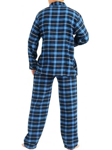 Sleep Sets Flannel Pajamas for Men - Top & Pants/Bottoms Soft Durable Brushed Cotton - Royal-navy Plaid - C718L3DGRWY $23.13
