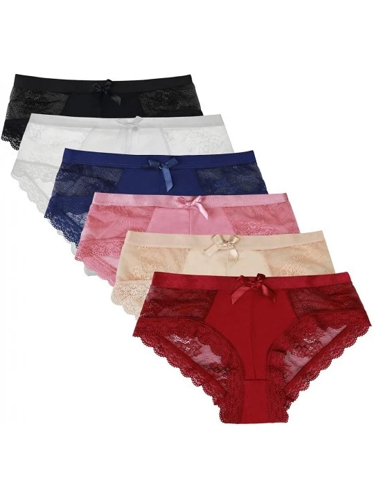 Panties 6 Pack Women's Lace Underwear Bikini Panties Seamless Soft Briefs Underpants Lace Hipster for Women - 6 Pack A Burgun...