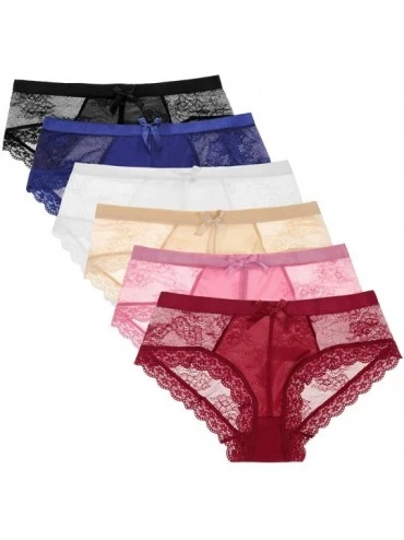 Panties 6 Pack Women's Lace Underwear Bikini Panties Seamless Soft Briefs Underpants Lace Hipster for Women - 6 Pack A Burgun...